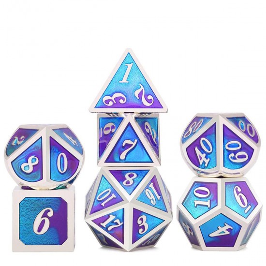 7PCS/SET Creative Metal Multi-faced Dice Set Heavy Duty Polyhedral Dices Role Playing Game Party Game Dice W/ Case