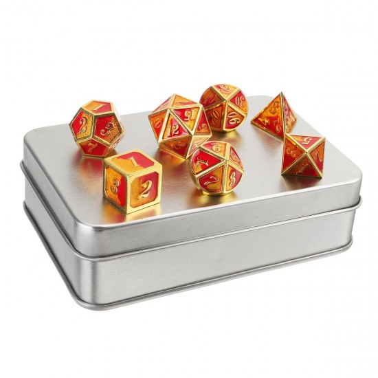 7PCS/SET Creative Metal Multi-faced Dice Set Heavy Duty Polyhedral Dices Role Playing Game Party Game Dice W/ Case