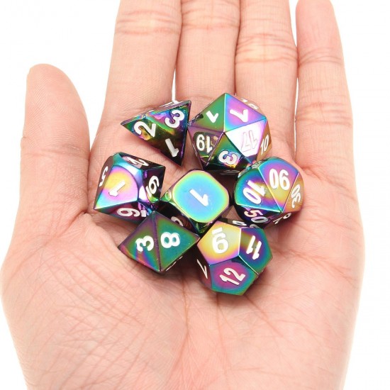 7Pcs Colorful Zinc Alloy Polyhedral Dice Set Board Game Multisided Dices Gadget 7Pcs Colorful Zinc Alloy Polyhedral Dice Set Board Game Multisided Dices Gadget