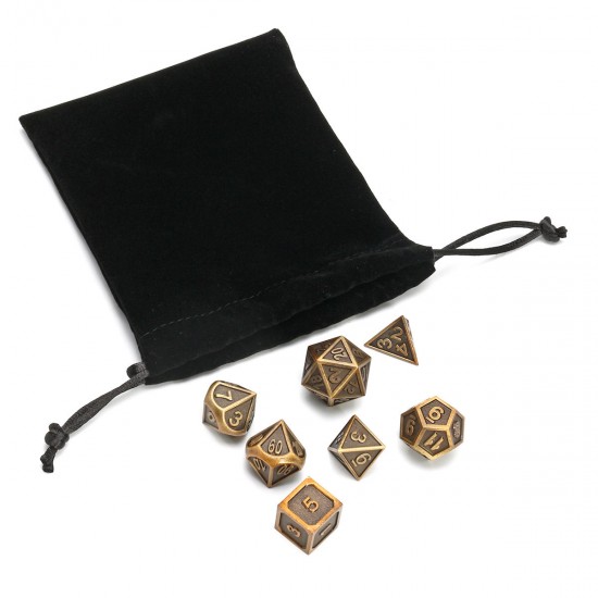 7Pcs Dice Polyhedral Dices Set Zinc Alloy Metal Polyhedral Role Multi-sided D4-D20 with Bags