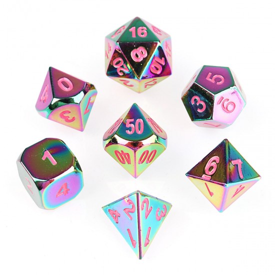 7Pcs Embossed Heavy Metal Polyhedral Dice DND RPG MTG Role Playing Game with Bag