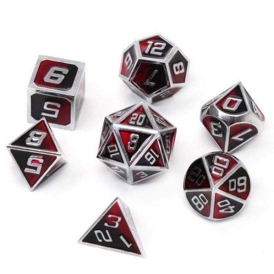 7Pcs Mixed Color Polyhedral Dice Metal RPG Dices Set with Velvet Bag Dungeons and Dragon Black Table Games Zinc Alloy Math Teaching