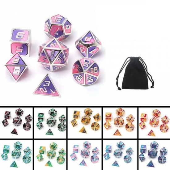 7Pcs Mixed Color Polyhedral Dice Metal RPG Dices Set with Velvet Bag Dungeons and Dragon Black Table Games Zinc Alloy Math Teaching 7Pcs Mixed Color Polyhedral Dice Metal RPG Dices Set with Velvet Bag Dungeons and Dragon Black Table Games Zinc Alloy Math Teaching