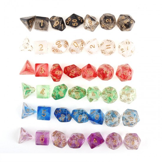 7Pcs Transparent Polyhedral Dices Multi-sided Dice 7Pcs Transparent Polyhedral Dices Multi-sided Dice