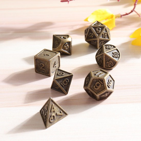 7pcs Embossed Heavy Metal Polyhedral Dices RPG Multisided Dices Set With Bag