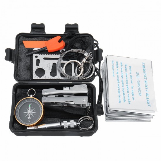 8 in 1 SOS Emergency Survival Equipment Kit Tactical Hunting Gear Tools with Waterproof Storage Box 8 in 1 SOS Emergency Survival Equipment Kit Tactical Hunting Gear Tools with Waterproof Storage Box