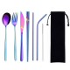 8Pcs Titanium-Plated 304 Stainless Steel Cutlery Set Knife Fork Spoon Chopsticks And Straw Combination