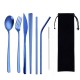 8Pcs Titanium-Plated 304 Stainless Steel Cutlery Set Knife Fork Spoon Chopsticks And Straw Combination