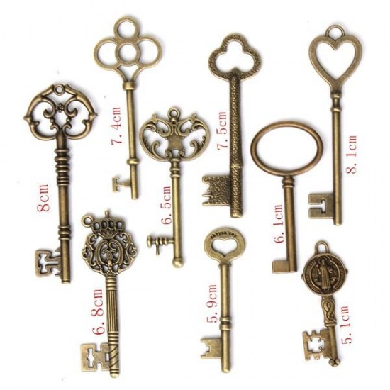 9Pcs Antique Vintage Skeleton Keys Bronze Charm Pendants For DIY Jewelry Making 9Pcs Antique Vintage Skeleton Keys Bronze Charm Pendants For DIY Jewelry Making
