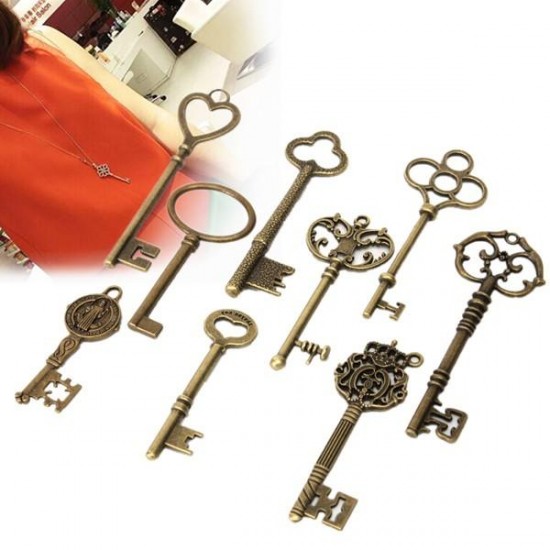 9Pcs Antique Vintage Skeleton Keys Bronze Charm Pendants For DIY Jewelry Making