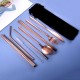 9pcs Titanium-Plated 304 Stainless Steel Cutlery Set Knife Fork Spoon Chopsticks Straw Set