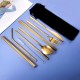 9pcs Titanium-Plated 304 Stainless Steel Cutlery Set Knife Fork Spoon Chopsticks Straw Set