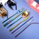 9pcs Titanium-Plated 304 Stainless Steel Cutlery Set Knife Fork Spoon Chopsticks Straw Set