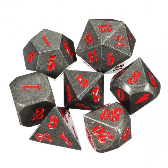 Antique Metal 7 Pcs Multisided Dice Heavy Metal Polyhedral Dices Set w/ Bag