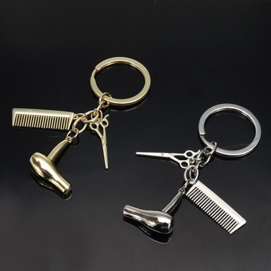 Creative Keychain Alloy Stylist Hair Dryer Scissor Comb Dangle Pendant Key Ring Artware Gift Creative Keychain Alloy Stylist Hair Dryer Scissor Comb Dangle Pendant Key Ring Artware Gift