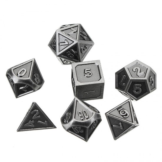 Embossed Steel 7 Pcs Multisided Dice Heavy Metal Polyhedral Dice Set w/ Bag Embossed Steel 7 Pcs Multisided Dice Heavy Metal Polyhedral Dice Set w/ Bag