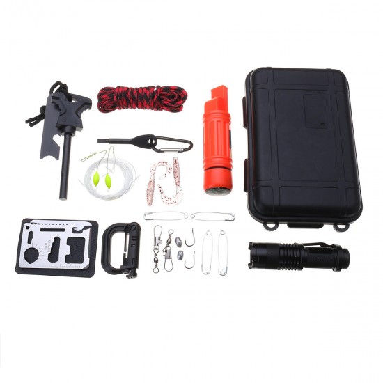 Emergency Survival Gear Kit SOS Survival Tools Kit With Umbrella Rope Compass Whistle Carabiner