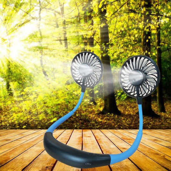 LED Personal Fan Hands-free Min Fan Aromatherapy Portable Li-ion Battery USB Rechargable Hanging Neck Sport Fan Mini Air Fan - Blue