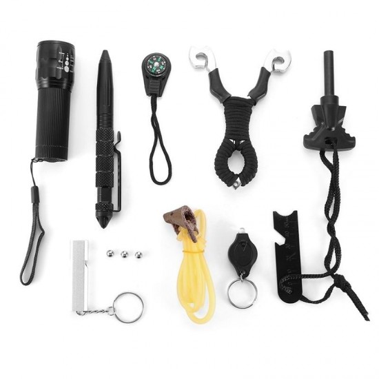Multifunctional EDC Compass Flashlight Whistle Self-defense Emergency Survival Equipment Kit