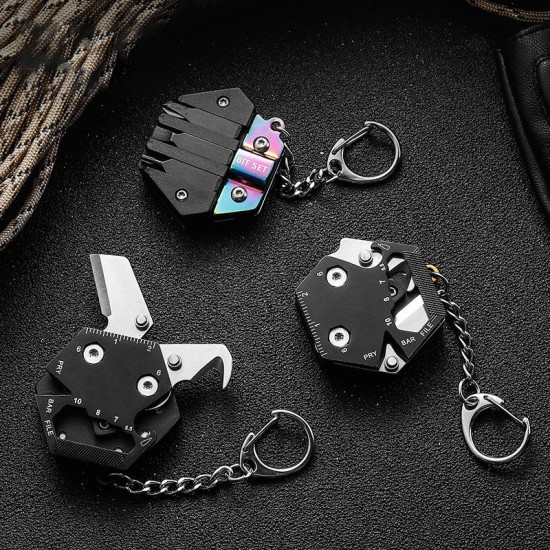 Multifunctional EDC Tool Hexagon Folding Coin Multi-Tool Screwdriver Bottle Opener Keychain