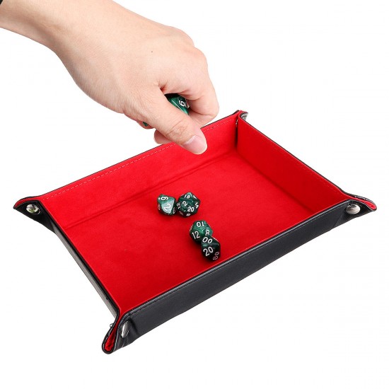 Multisided Dice Holder Polyhedral Dices PU Leather Folding Rectangle Tray for RPG