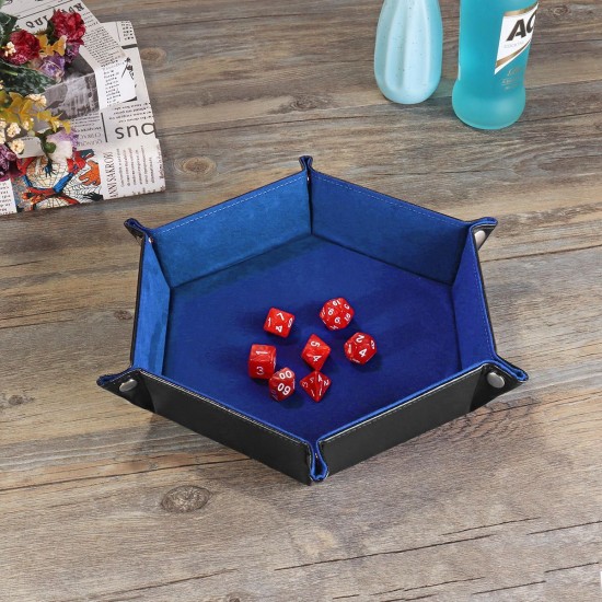 Multisided Dices Set Holder Polyhedral Dices Blue PU Leather Tray for RPG