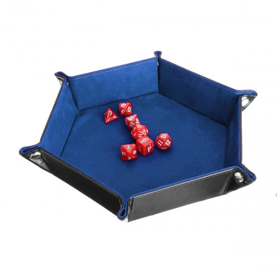 Multisided Dices Set Holder Polyhedral Dices Blue PU Leather Tray for RPG