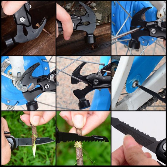 12 In 1 Multitool Hammer Mini Portable Stainless Steel Hammer Wire Cutter Screwdrivers EDC Tool