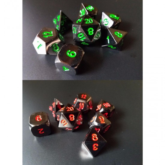 New Metal Polyhedral Dice with Bag Green Red 7 Piece Metal Set DnD RPG New Metal Polyhedral Dice with Bag Green Red 7 Piece Metal Set DnD RPG