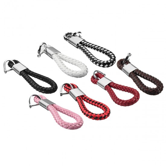 PU Leather Braided Strap Key Chain Stainless Key ring 7 Different Colors