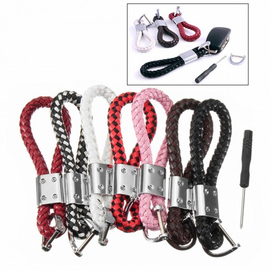 PU Leather Braided Strap Key Chain Stainless Key ring 7 Different Colors