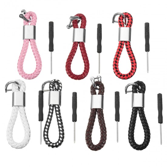 PU Leather Braided Strap Key Chain Stainless Key ring 7 Different Colors