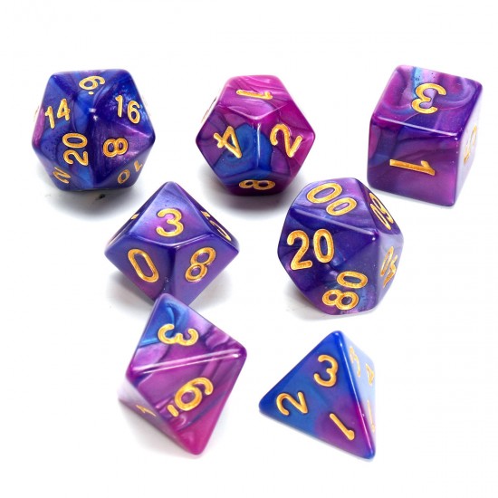 Polyhedral Dice Purple & Blue 7 Piece D & D RPG MTG Party Game Toy Set