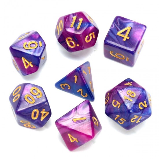 Polyhedral Dice Purple & Blue 7 Piece D & D RPG MTG Party Game Toy Set