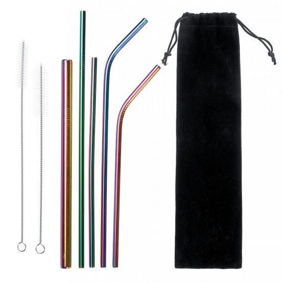 Portable Metal Straw Set 304 Stainless Steel Straws Reusable Metal Drinking Straws With Cleaning Brushes Pounch Portable Metal Straw Set 304 Stainless Steel Straws Reusable Metal Drinking Straws With Cleaning Brushes Pounch