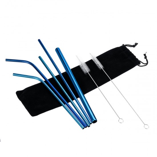 Portable Metal Straw Set 304 Stainless Steel Straws Reusable Metal Drinking Straws With Cleaning Brushes Pounch