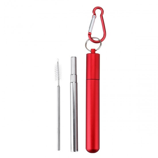 Reusable Collapsible Straw with Case & Brush Retractable Stainless Steel Metal Drinking Straws Reusable Collapsible Straw with Case & Brush Retractable Stainless Steel Metal Drinking Straws