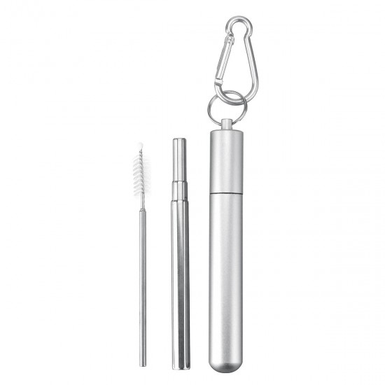 Reusable Collapsible Straw with Case & Brush Retractable Stainless Steel Metal Drinking Straws