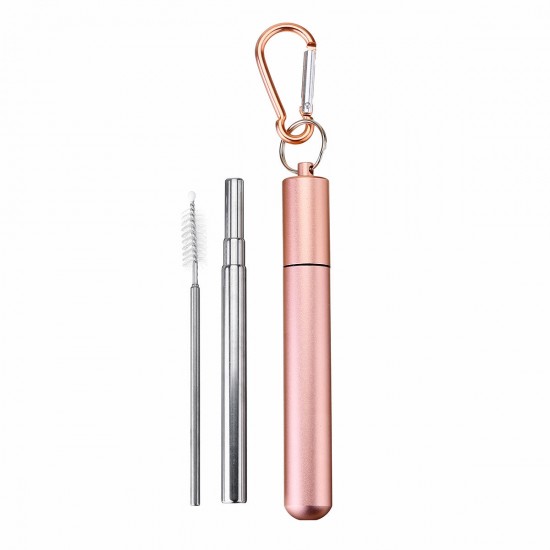 Reusable Collapsible Straw with Case & Brush Retractable Stainless Steel Metal Drinking Straws Reusable Collapsible Straw with Case & Brush Retractable Stainless Steel Metal Drinking Straws