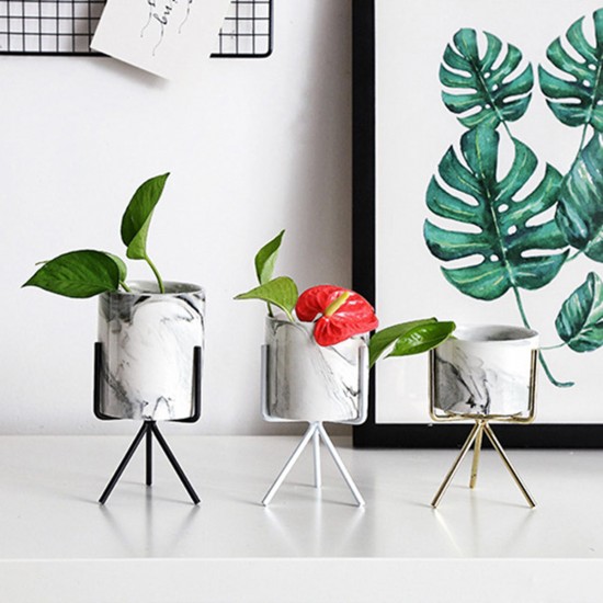 S/M/L Nordic Style Flower Pot Iron Wire Metal Rack Marble Ceramic Succulent Plant Pot Cactus Decoration Basin with Stand S/M/L Nordic Style Flower Pot Iron Wire Metal Rack Marble Ceramic Succulent Plant Pot Cactus Decoration Basin with Stand