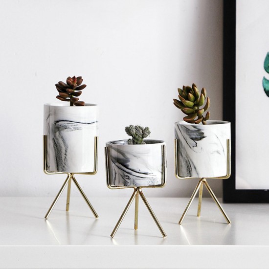 S/M/L Nordic Style Flower Pot Iron Wire Metal Rack Marble Ceramic Succulent Plant Pot Cactus Decoration Basin with Stand S/M/L Nordic Style Flower Pot Iron Wire Metal Rack Marble Ceramic Succulent Plant Pot Cactus Decoration Basin with Stand