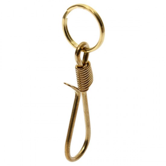 Solid Brass Fish Hook Key Chain Keyring Keys Belt Wallet Clip Keyfob Pocket Keychain