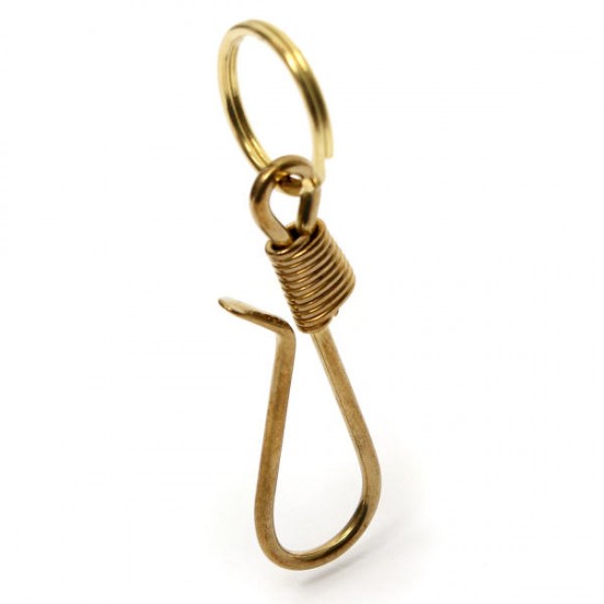 Solid Brass Fish Hook Key Chain Keyring Keys Belt Wallet Clip Keyfob Pocket Keychain