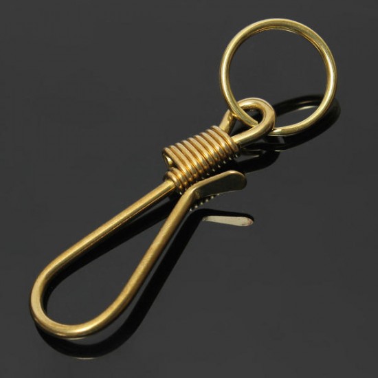 Solid Brass Fish Hook Key Chain Keyring Keys Belt Wallet Clip Keyfob Pocket Keychain