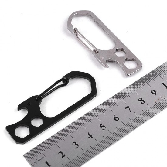 Stainless Steel Key Ring Carabiner Hook EDC Bottle Opener Hexagon Wrench Multi Tool