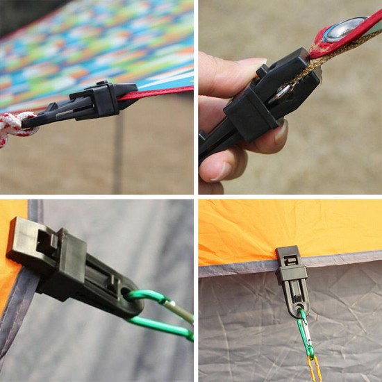 Tent Awning Wind Rope Clamp Tightener Portable Outdoor Camping Hiking Plastic Clip Tools