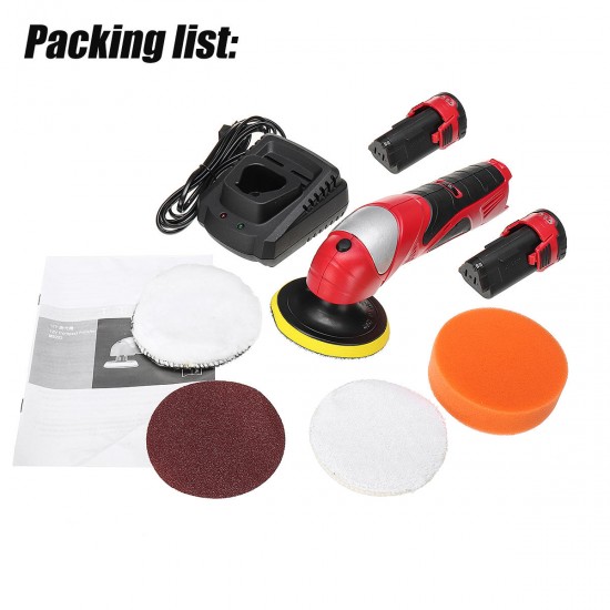 12V Car Electric Polisher Waxer Portable Waxing Polishing Machine W/ 2Pcs Li-ion Battery