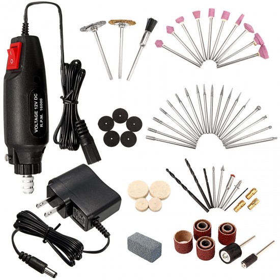 60Pcs Electric Polishing Grinder Rotary Tool Kit 12V Power Drill Machine & Accessories