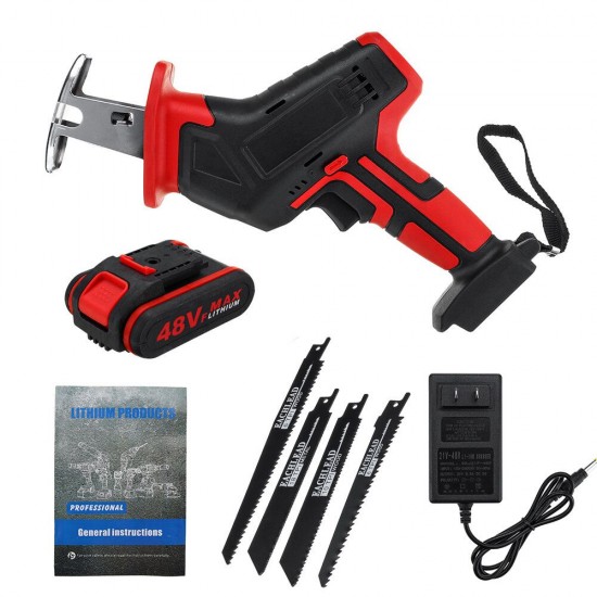 110-240V Lithium-Ion Cordless Reciprocating Saw Rechargeable w/4 Blades 1/2 Battery