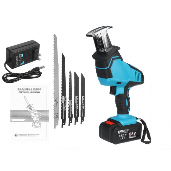 26V/88V 6000mAh/13000mAh Cordless Reciprocating Saw Electric Lithium Sabre Saw with 5 Saw Blades 26V/88V 6000mAh/13000mAh Cordless Reciprocating Saw Electric Lithium Sabre Saw with 5 Saw Blades